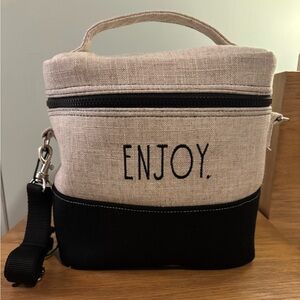 Rae Dunn insulated linen lunch bag with ENJOY embroidered on the front NWOT